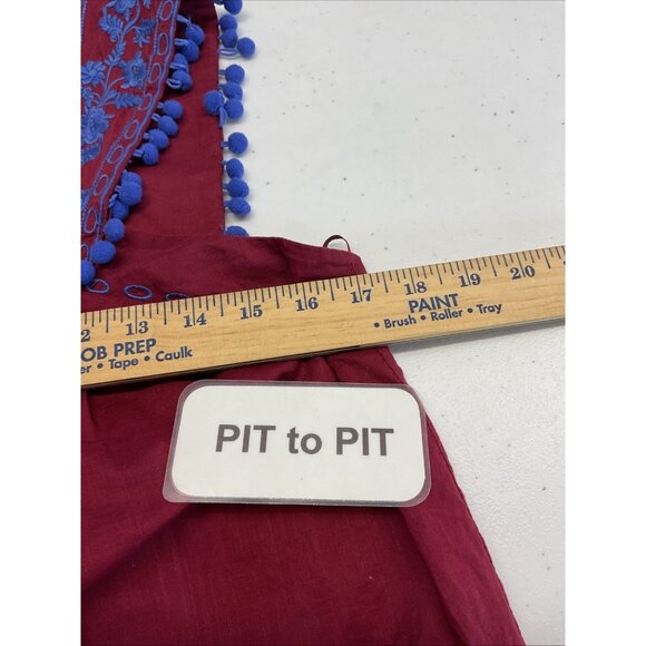 J. Crew Burgundy Size 10 Embroidered Pom Pom Tank Coastal Bohemian Summer - Picture 7 of 10